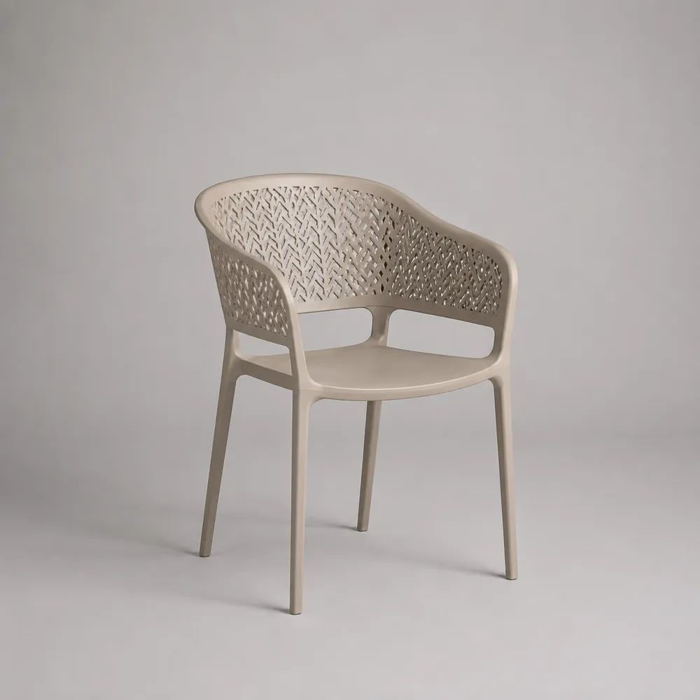 Sedia da giardino con braccioli in plastica beige, 58 x 57 x 83 cm