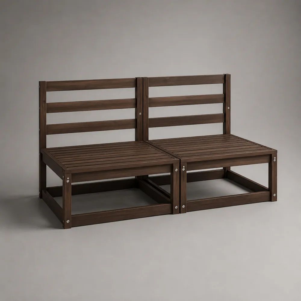 Divano modulare da giardino a 2 posti in legno massello marrone scuro, 140 × 70 × 67 cm