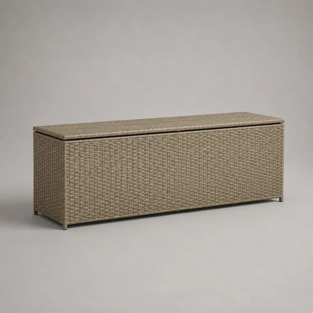 Baule da giardino portacuscini in polyrattan beige, 400 L, 150 x 50 x 60 cm
