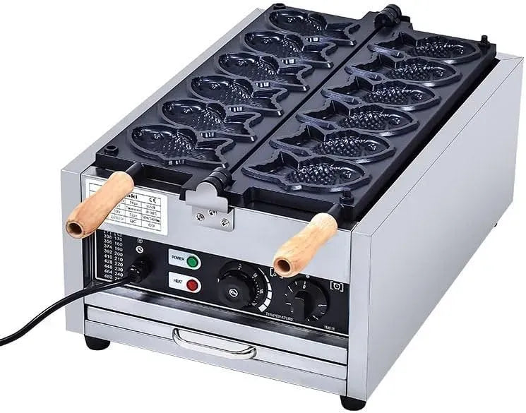 Macchina per cialde, 50 a 300 °C, professionale, rivestimento antiaderente, acciaio inox, per cialde commerciale per dessert a forma di pesce