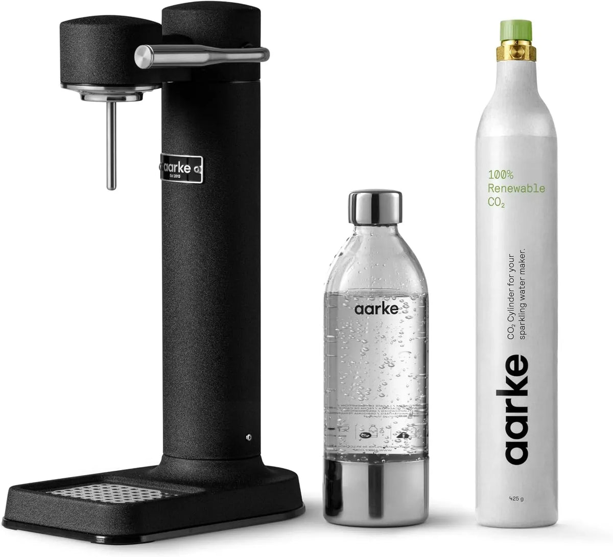 CO2 spray di alta qualità, Aarke Carbonatore 3, finitura nera opaca + cilindro Aarke 60L, 100% rinnovabile