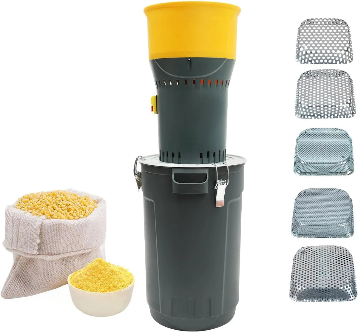 macinino per cereali, macinacaffè grano di soia, per uso domestico e agricolo professionale, Macinacereali elettrico 1300 W, macinacaffè con 5 setacci