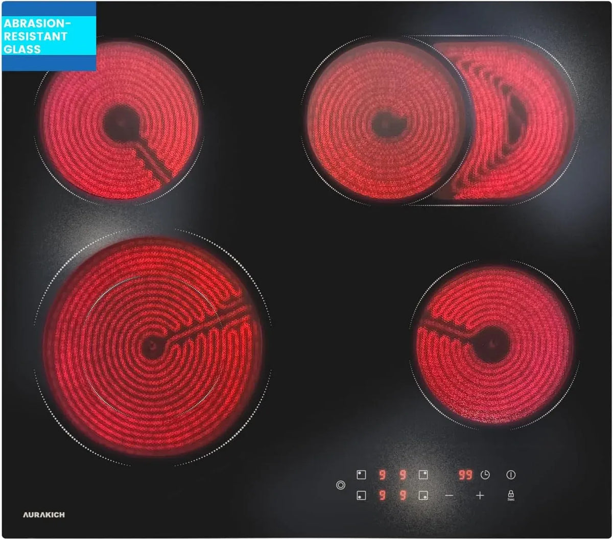 Piano cottura elettrico, 60 cm, 6600 W, da incasso, touch, timer, piastra elettrica