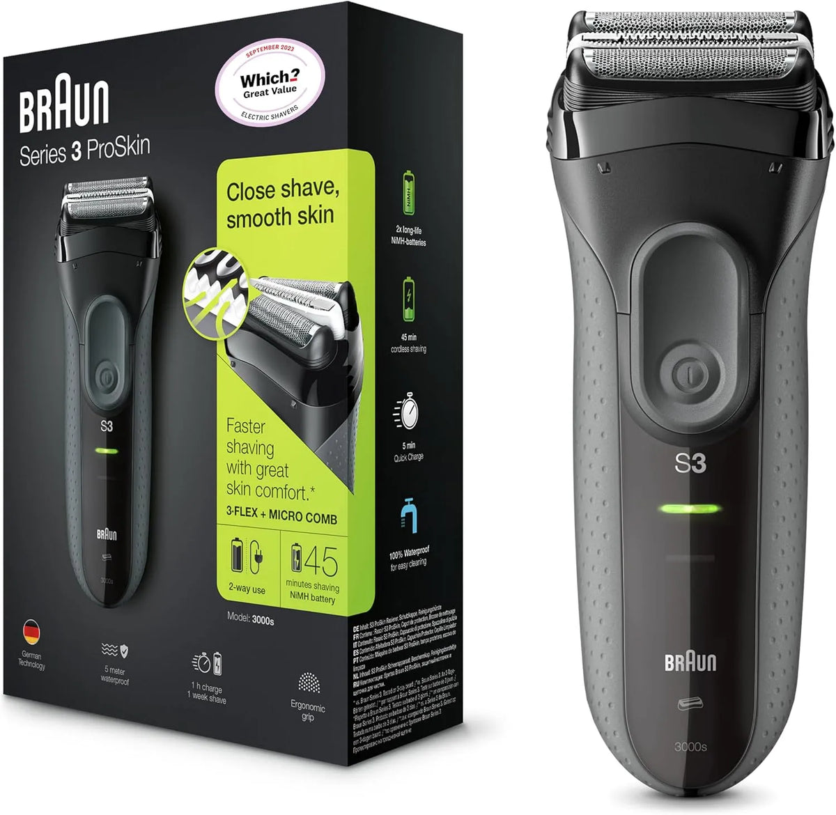 Braun Series 3 3000s Rasoio, senza fili, nero