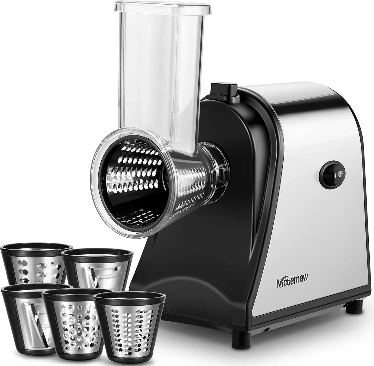 Nictemaw Tagliaverdure elettrico, in acciaio inox, per grattugia da cucina, 500 W, tritatutto per verdure con 5 tamburi