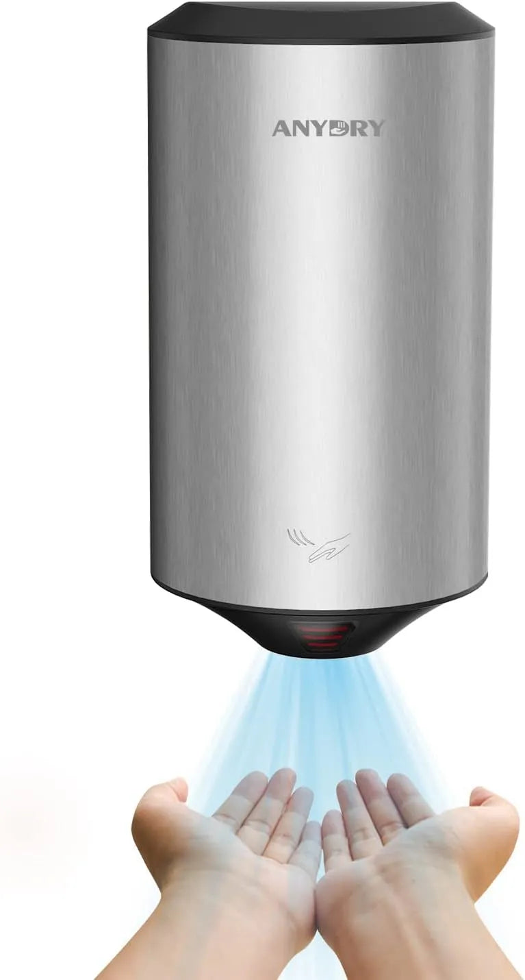 anydry Compatto Asciugamani Elettrico Automatico dotato di Fotocellula, ad Alta velocità Asciugamani ad Aria Spazzolato Acciaio Inossidabile 1350W