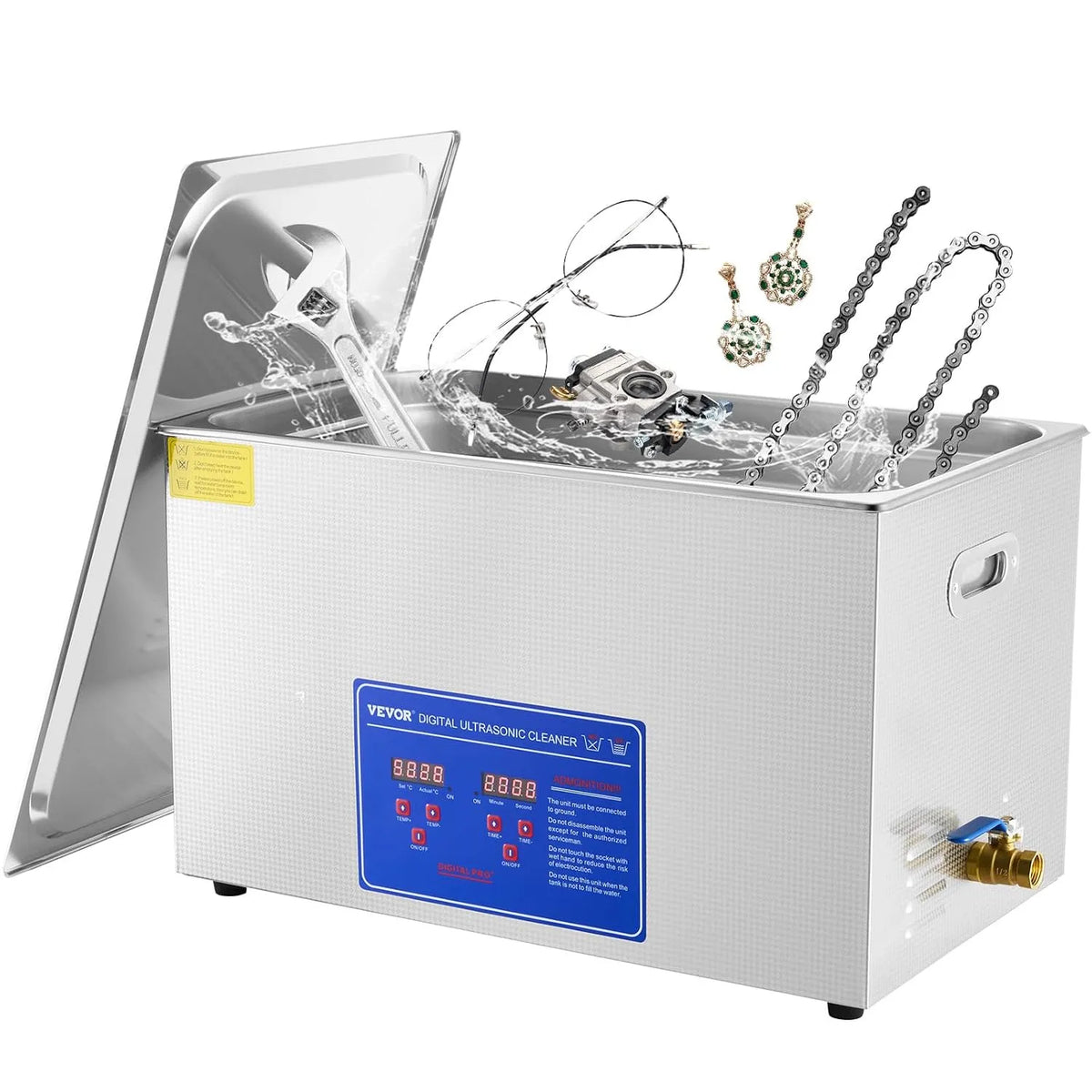 VEVOR Lavatrice, 30 L, timer, professionale, acciaio inox, Macchina Pulitrice ad Ultrasuoni 30L