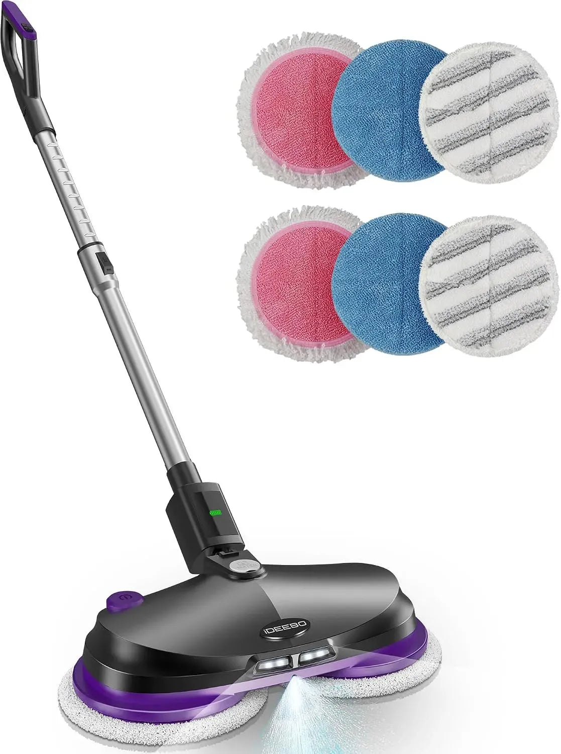 Mocio elettrico senza fili, funzione spray, serbatoio dell'acqua da 300 ml, illuminazione a LED, lavapavimenti elettrico per lavare
