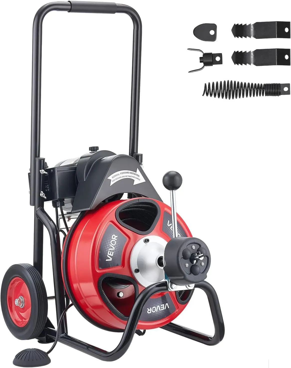 VEVOR Interruttore, 10 cm, 30 m, 9,5 mm, portatile, ruote di trasporto, per Fognature con Avanzamento Automatica su Ruote Portat