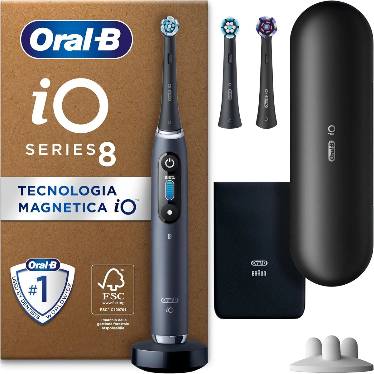 Accessorio per elettrodomestico, nero, Oral-B Spazzolino Elettrico Ricaricabile iO 8 Nero, 1 Custodia Da Viaggio, 1 Spazzolino