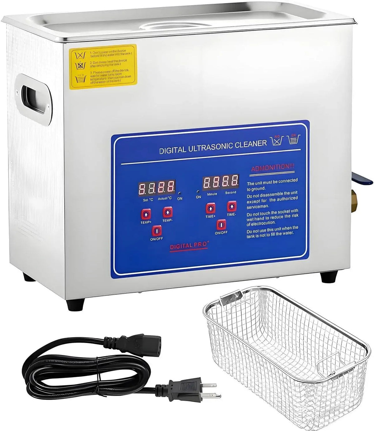riscaldatore, Pulitore, vasca per pulizia a ultrasuoni, 4.5 L, timer, ampio serbatoio, professionale, display digitale, acciaio inox, per occhiali