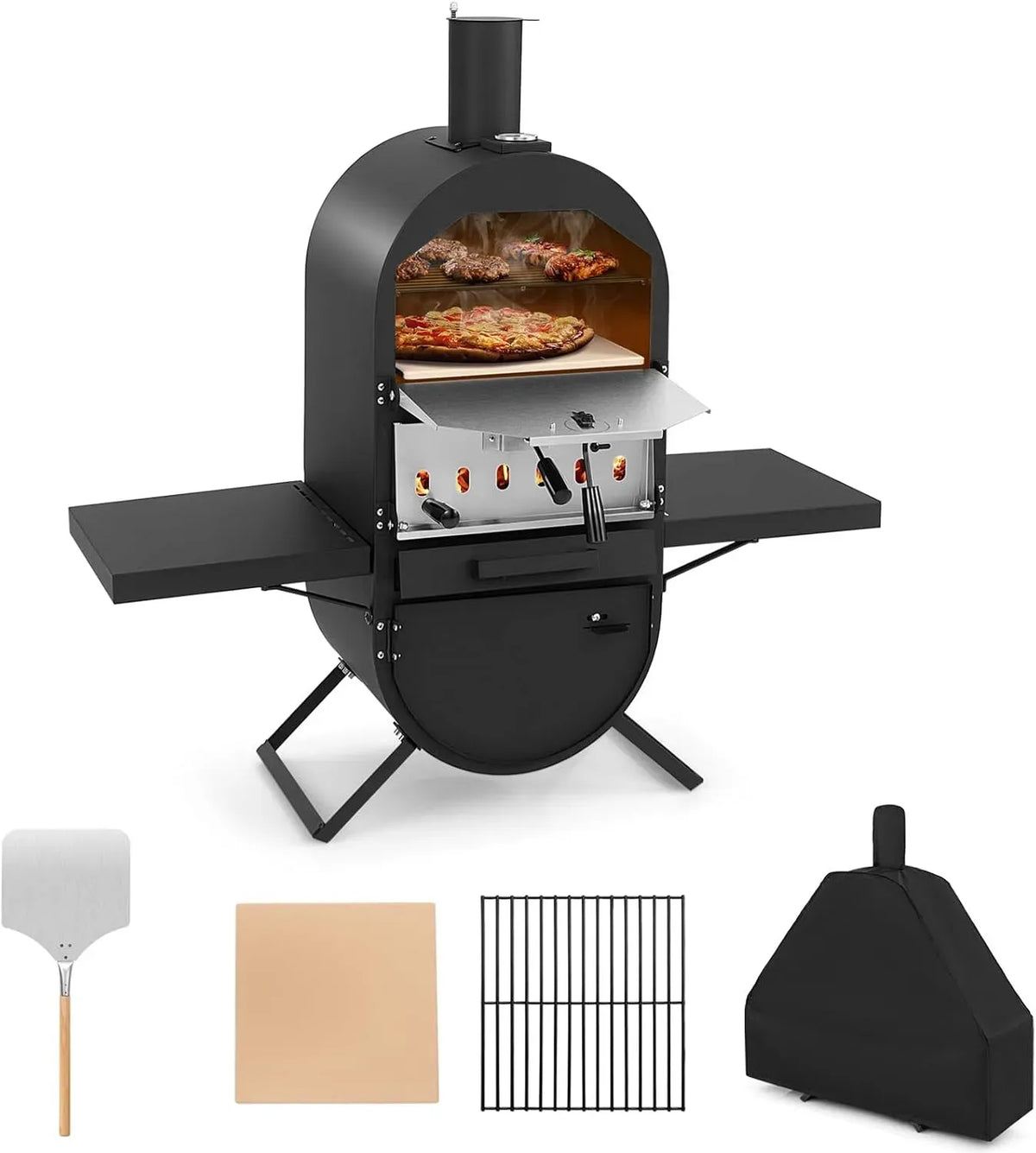 Forno elettrico per pizza, KOMFOTTEU, portatile, esterno, grill, pietra refrattaria, pala per pizza