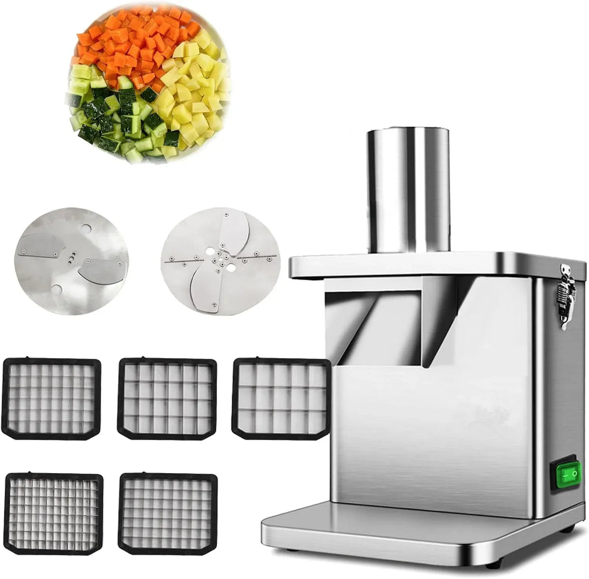 Taglia Verdure Cubetti Elettrico, Cubettatrice Elettrica per Frutta E Verdura, 250w Tagliaverdure, per Cubetti da 6/8/9/12/15 Mm per Tritare