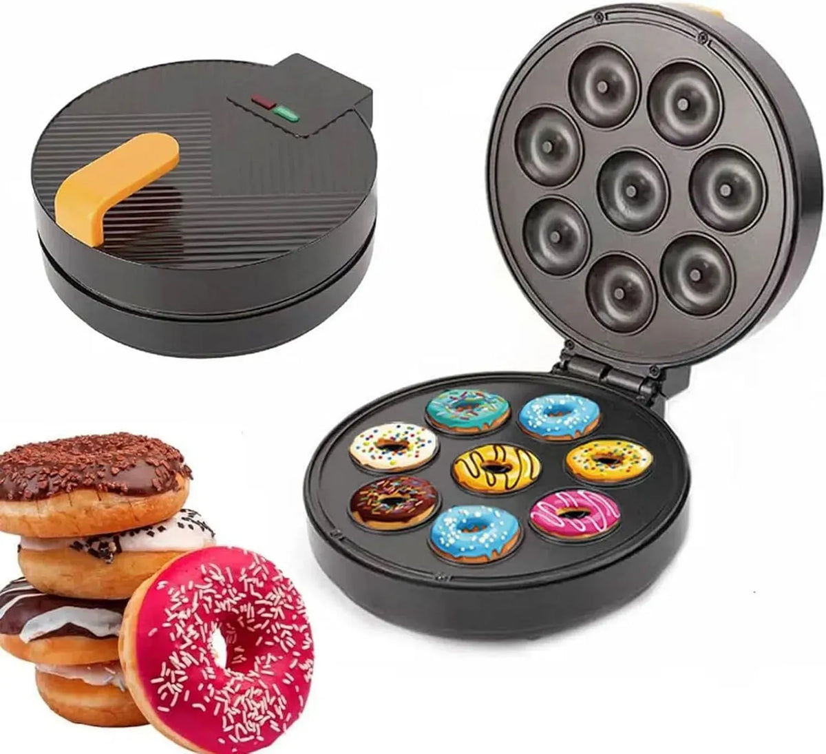 Macchina per ciambelle, 1400 W, 8 cavità, donut maker, rivestimento antiaderente, rimovibile, Mini macchina per la colazione a ciambella da 1400 W