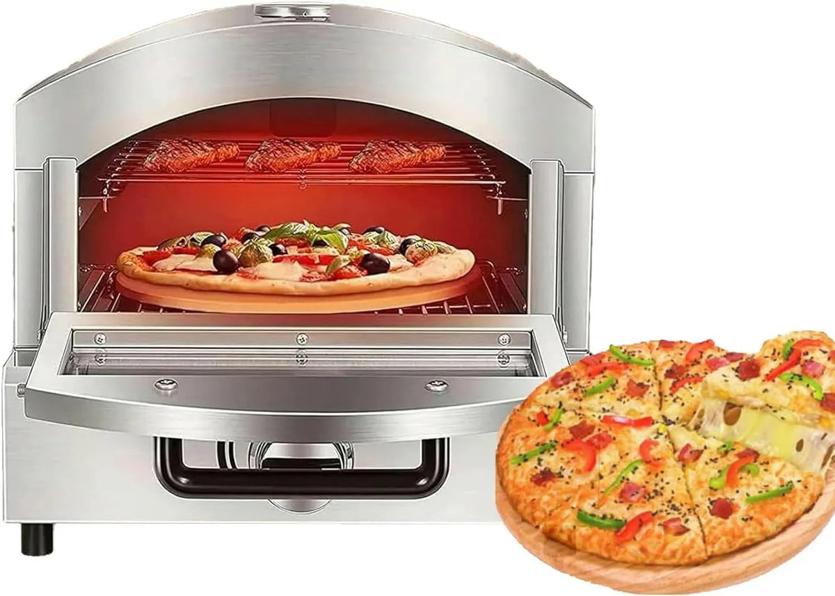Forno elettrico per pizza, 12 pollici, portatile, pietra refrattaria, acciaio inox