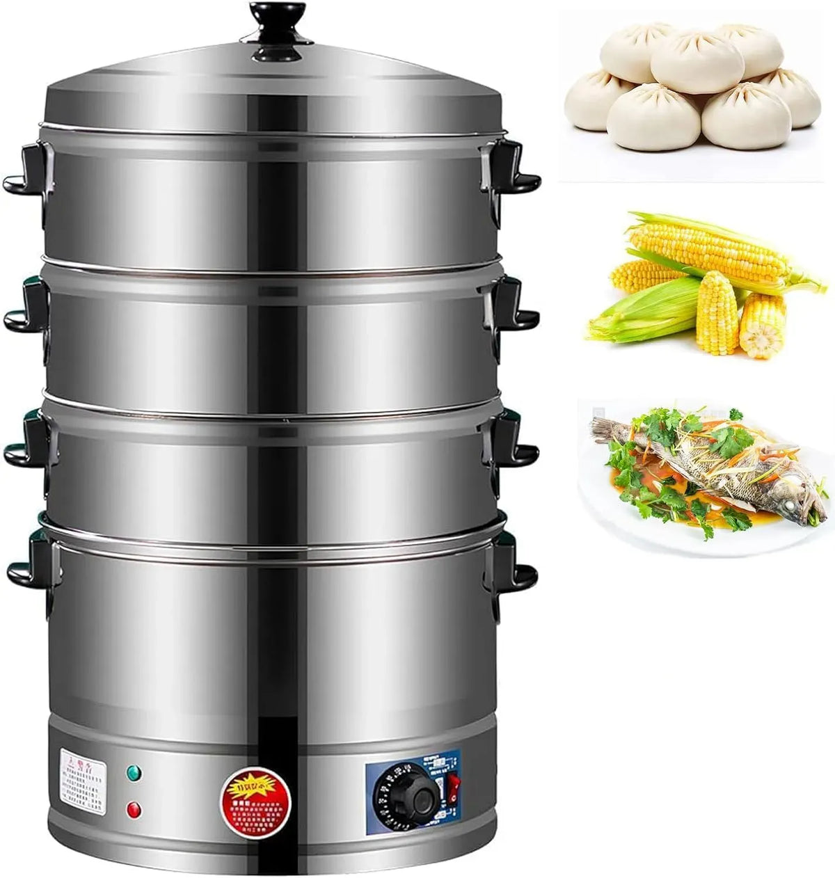per verdure, in acciaio inox, per spegnimento automatico, Vaporiera elettrica a 3 livelli, base rimovibile, pesce
