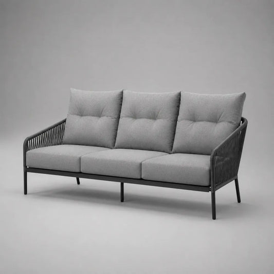 Divano da esterno a 3 posti in acciaio e corda in PE grigio chiaro/antracite, 190 x 78 x 86 cm