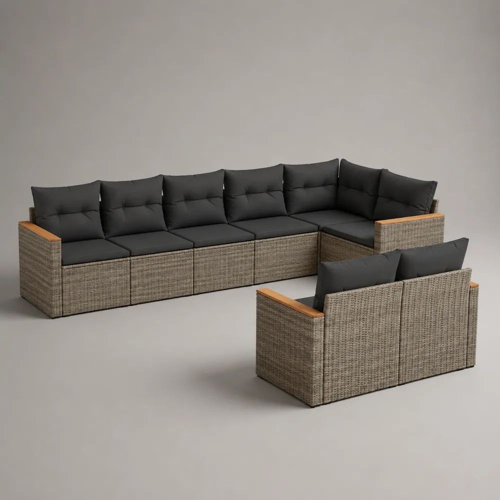 Set di divani da giardino a 8 posti in rattan PE e acciaio, grigio talpa con cuscini antracite, divano angolare 325 × 140 × 74 cm e divano a 2 posti 132 × 70 × 74 cm