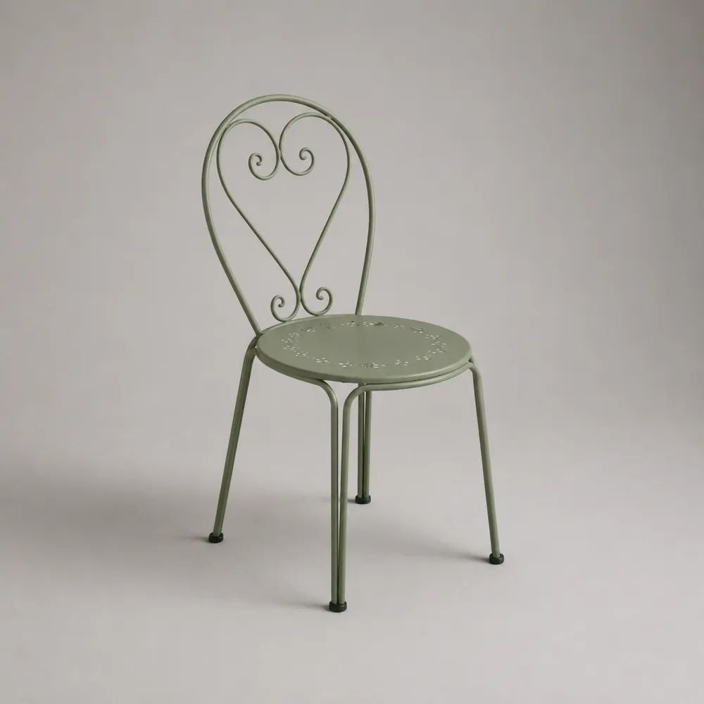Sedia da giardino in acciaio verde salvia con schienale a cuore, 45 × 50 × 90 cm