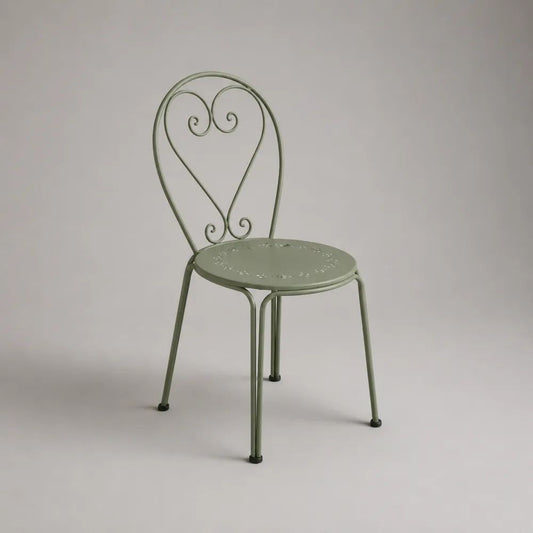 Sedia da giardino in acciaio verde salvia con schienale a cuore, 45 × 50 × 90 cm