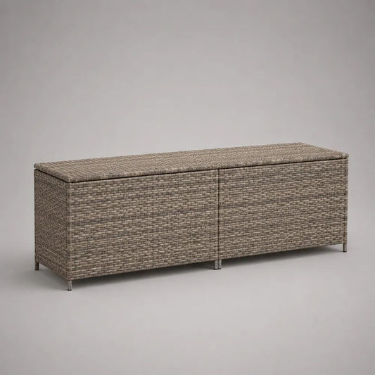 Baule da giardino porta-cuscini in polyrattan PE tortora/grigio 200 x 50 x 60 cm con doppio coperchio