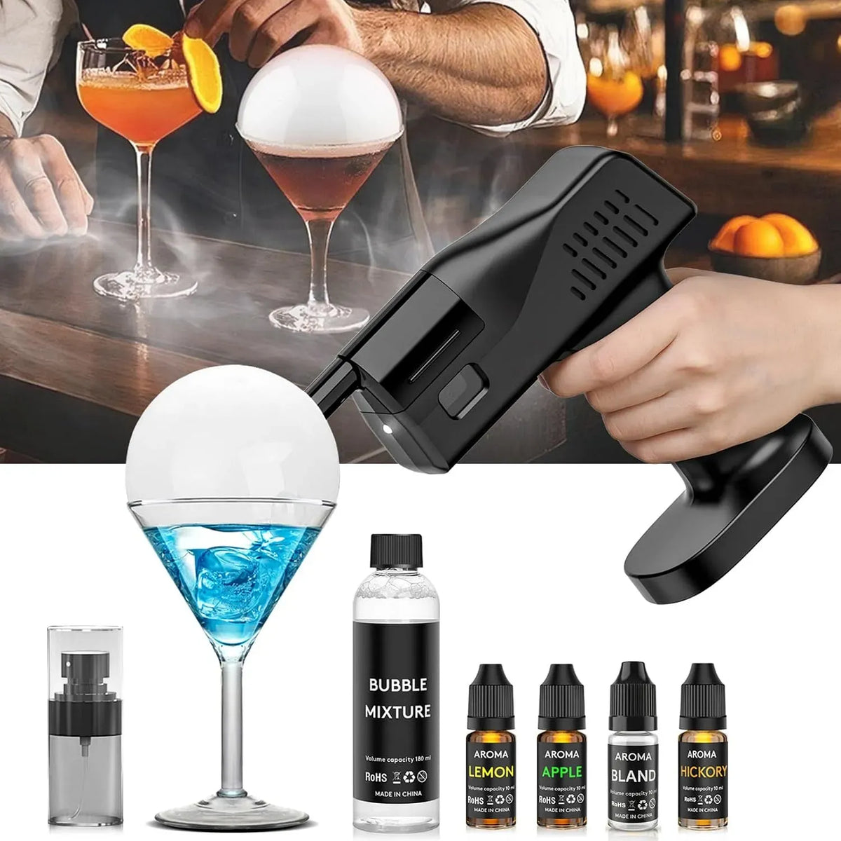 Portatile, Pistola Affumicatore Cocktail Kit, con Schermo a Colori da 1,4 Pollici, Funzionamento con un Solo Tasto, per Baristi