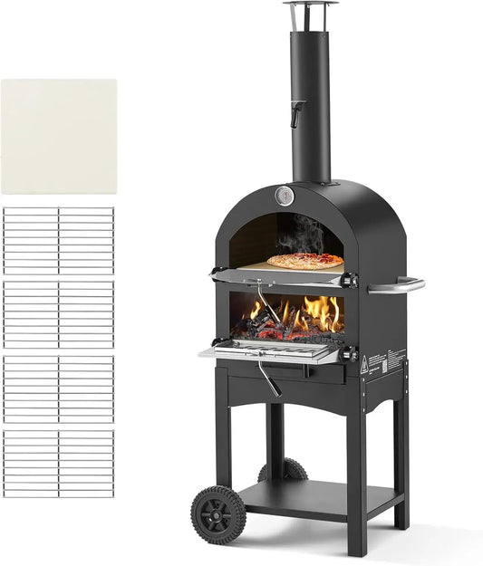 VEVOR Forno elettrico per pizza, 12 pollici, portatile, esterno, ruote di trasporto, 540°C con 2 Ruote Rimovibili per Campeggio all'Aperto, Barbecue