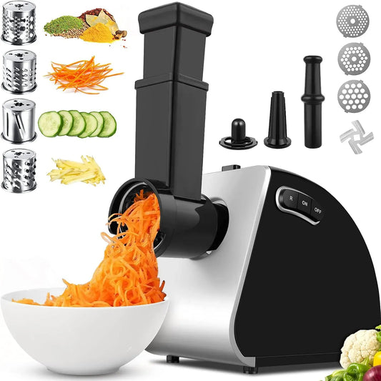 Acciaio Inox, Affetta Verdure, Tritacarne Elettrico Professionale 5 in 1 Multifunzione, Tritacarne per Carne con 3 Piastre di Macinazione, 2000W