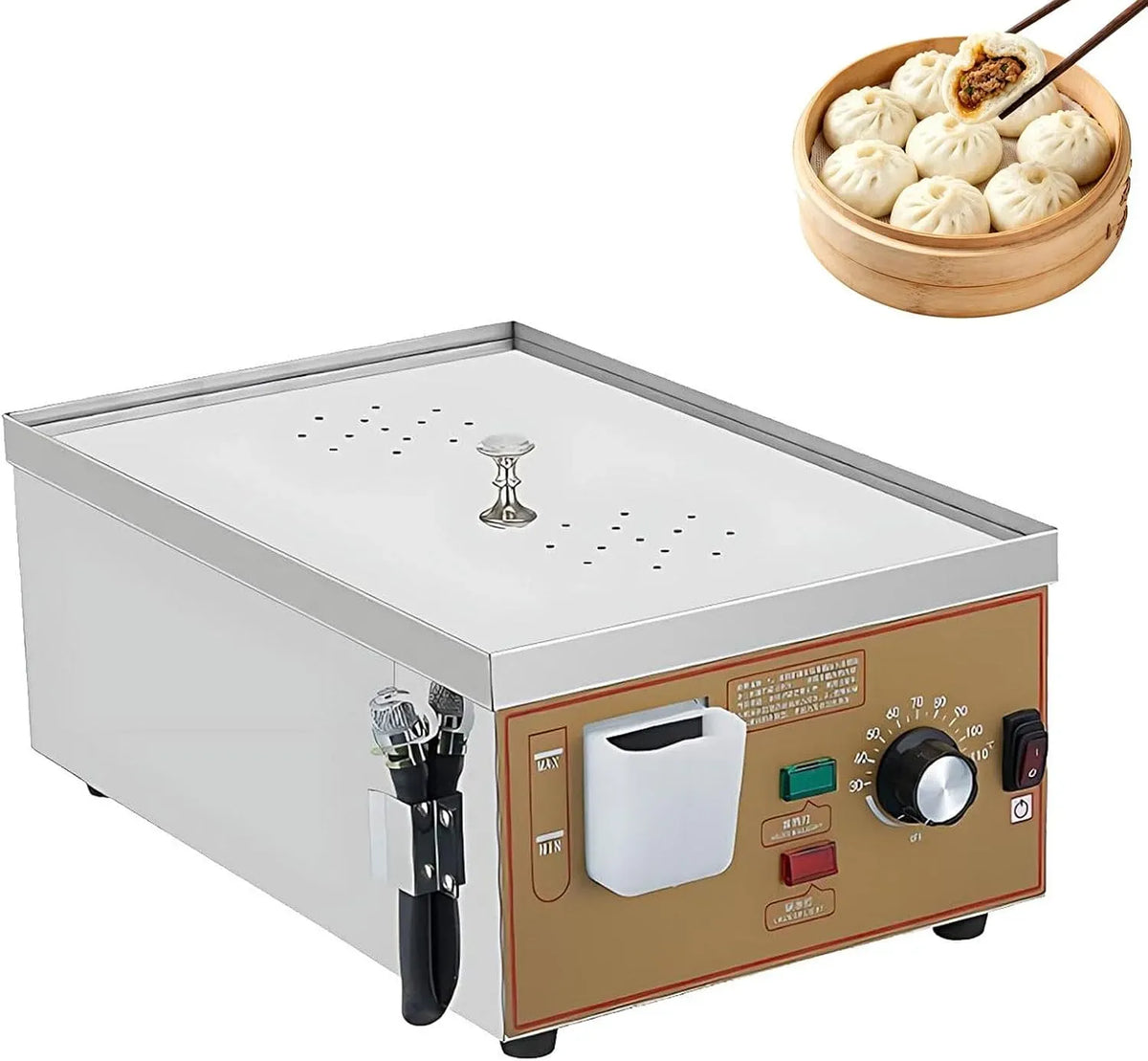 2holes Vaporiera Elettrica Professionale, Alimentazione dell'Acqua Indipendente e Spegnimento Au, Scaldapanini al Vapore con Temperatura Regolabile da