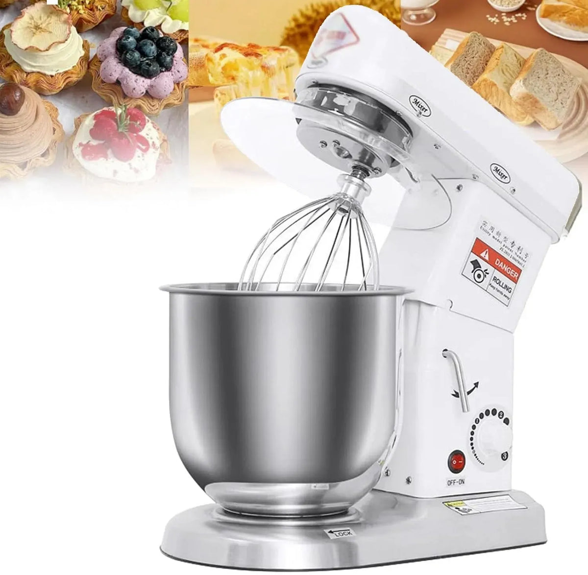 White-10L con Ciotola Elettrica, Frusta e Gancio Impastatore, Impastatrice Planetaria Professionale a 3 Velocità, 5L / 7L / 10L, Mixer Multifunzione