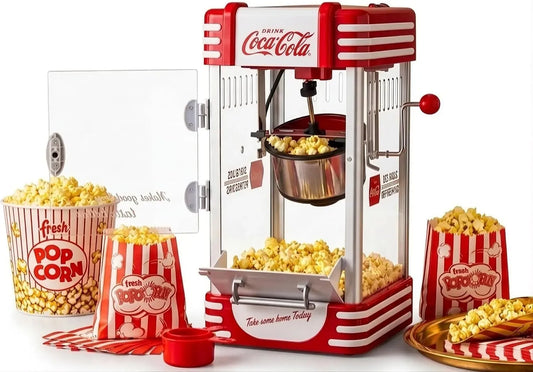 Macchina per popcorn, avvolgicavo, rivestimento antiaderente, acciaio inox, rosso, per popcorn popcorn in stile retrò rosso