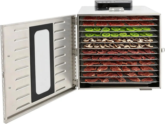 Asciugatrice, 1000 W, timer, acciaio inox, asciugabiancheria, Essiccatore in acciaio inox con 12 griglie