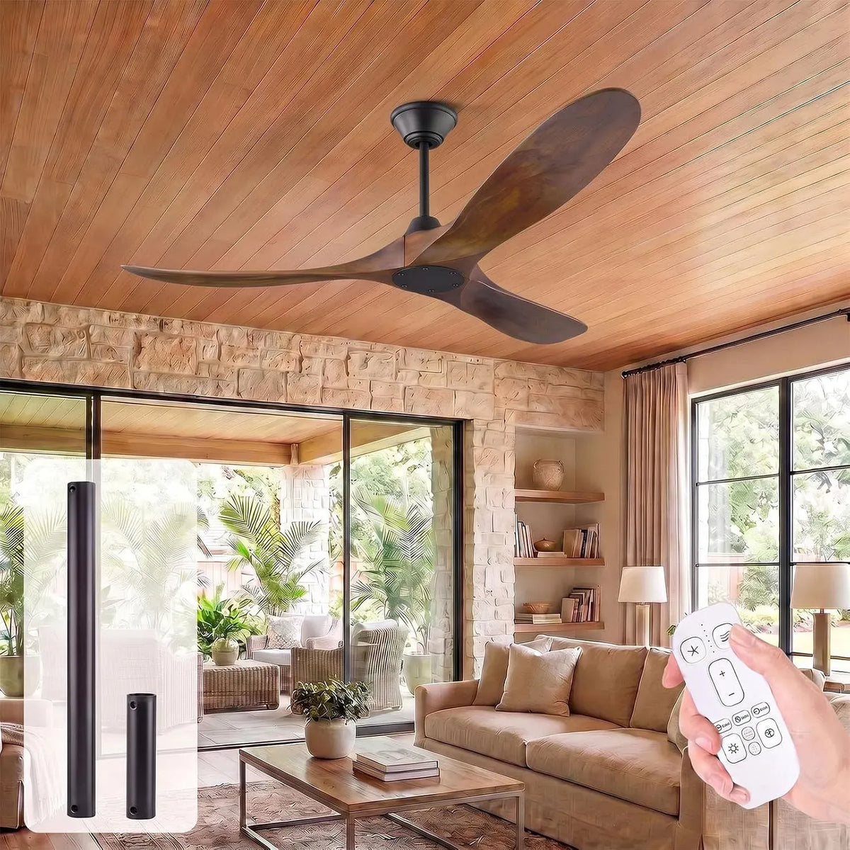Ventilatore, 106 cm, esterno, decorazione del soggiorno, Motore DC Ultra Silenzioso Reversibile a 6 Velocità, 3 Pale