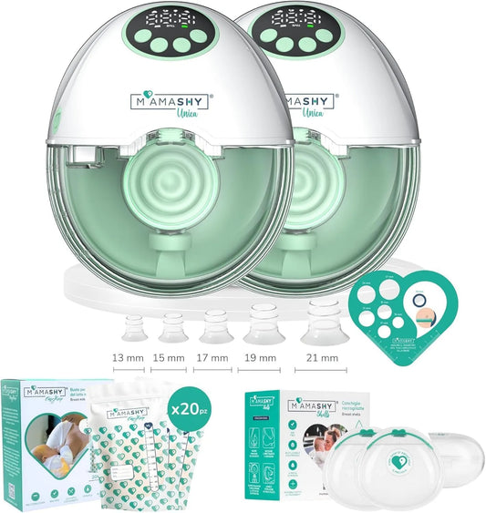 Tiralatte, MAMASHY, portatile, 2 Coppette Raccogli Latte, 12 Intensità, 20 Sacchetti, 5 Adattatori Silicone, Guida Vocale IT, 6 Taglie, 4 Modalità