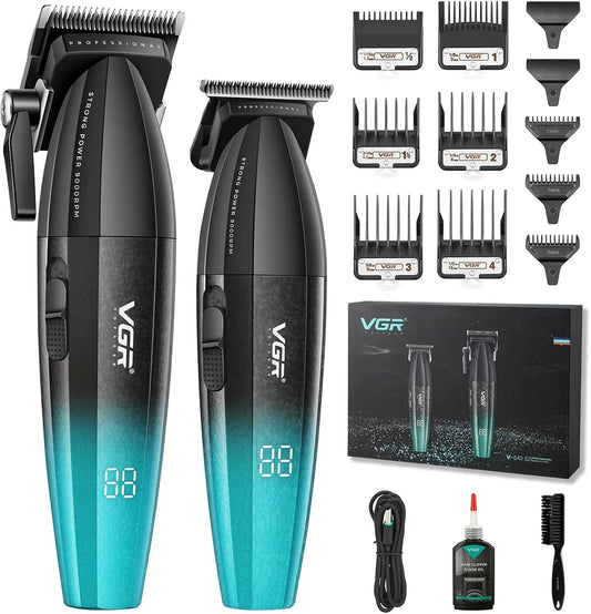VGR 640 Set Di Tagliacapelli E Trimmer Senza Fili, Zero Gap T-Blade, 640 S2 Tagliacapelli Professionale Per Uomo, Lama In Ceramica DLC, Kit Barbiere