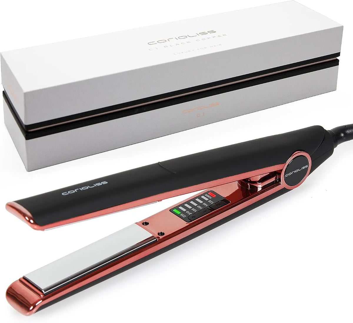 Corioliss Piatti di titanio e curling per capelli fini, per Ferro professionale con controllo della temperatura Black Copper Soft Touch, C1 Piastre