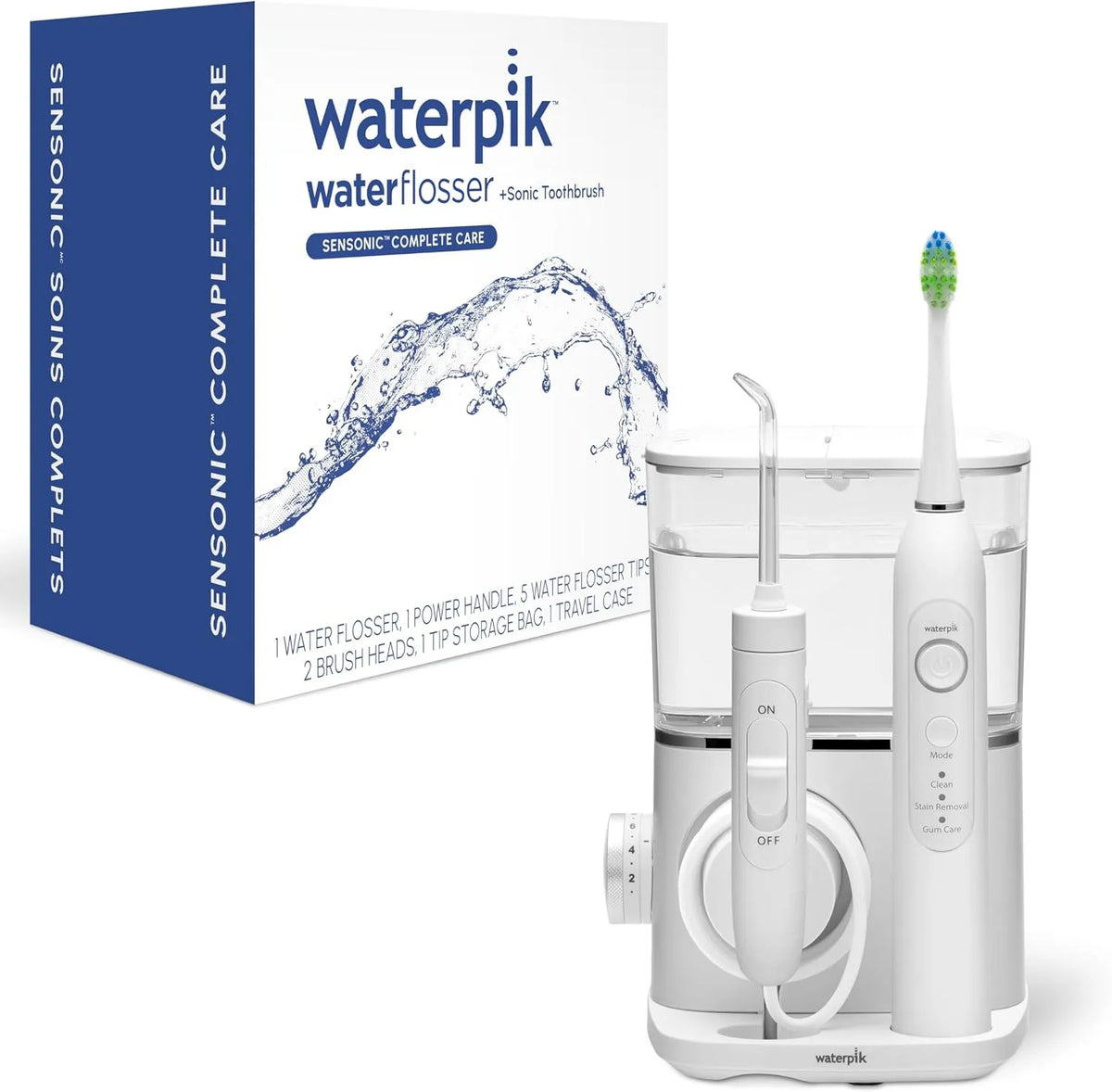 CC-04 Rechargeable Electric Toothbrush and Water Flosser Combo Set, White, Waterpik Sensonic Complete Care Water Flosser