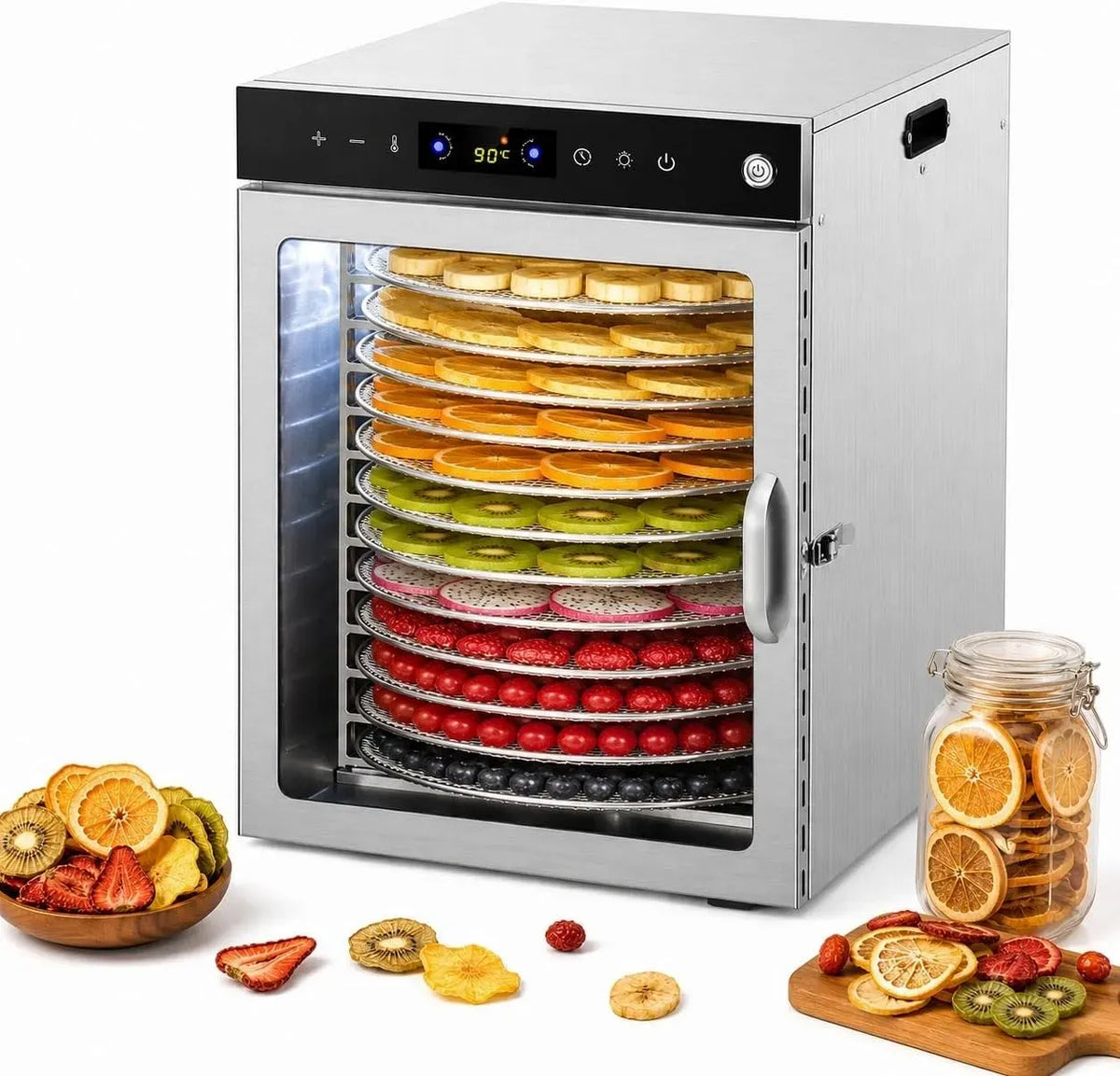 Asciugatrice 1-24H, 800 W, 30 a 90 °C, timer, 2 zone di temperatura, acciaio inox