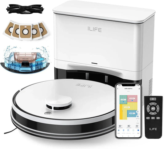 Aspirapolvere, ILIFE A30 2.4G/App, Wi-Fi, Stazione di Auto-Svuotamento per 60 Giorni, Aspirazione 5000 Pa, 2.4 G