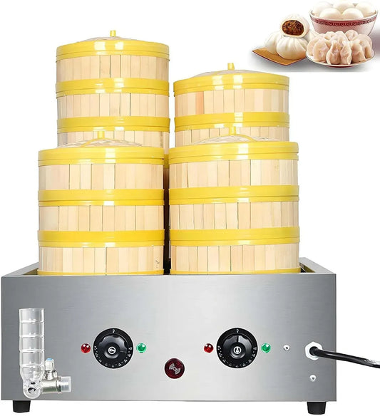4holes Vaporiera elettrica da 5000 W per panini, 13,5 Litri, dotato di Temperatura Regolabile da 30 a 110 °C per Una Cottura efficiente