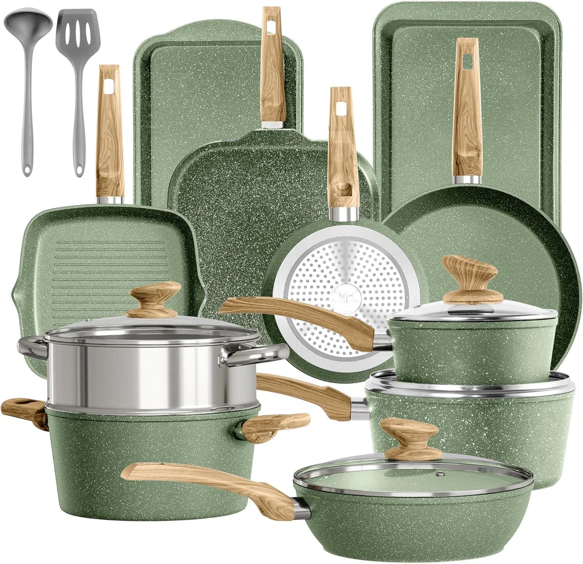 Kitchen Academy Set di Pentole e Padelle a Induzione, 17 Pezzi, Verde