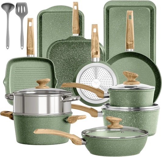 Kitchen Academy Set di Pentole e Padelle a Induzione, 17 Pezzi, Verde