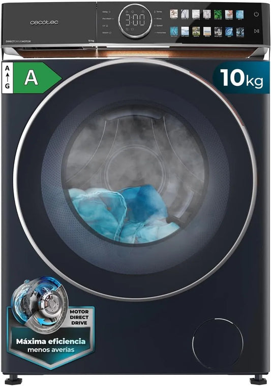 Cecotec Bolero DressCode 10980 1400RPM Lavatrice, 10 kg, vapore, blu, Luce UV e Vapore, Porta XXL