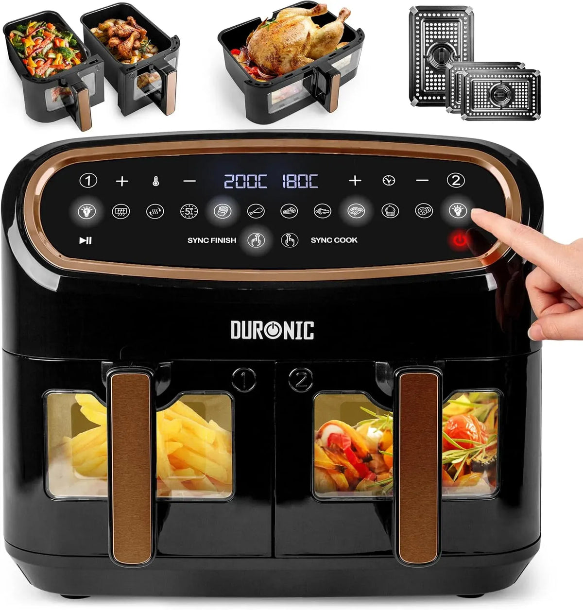 Friggitrice ad aria, 10 L, 2400 W, Duronic AF34, 3 cestelli