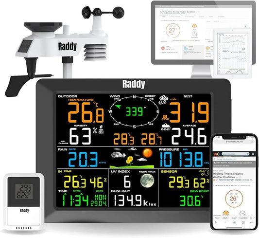 WF-100C Stazione, stazione meteorologica wireless, professionale, senza fili, per interni esterni, Raddy