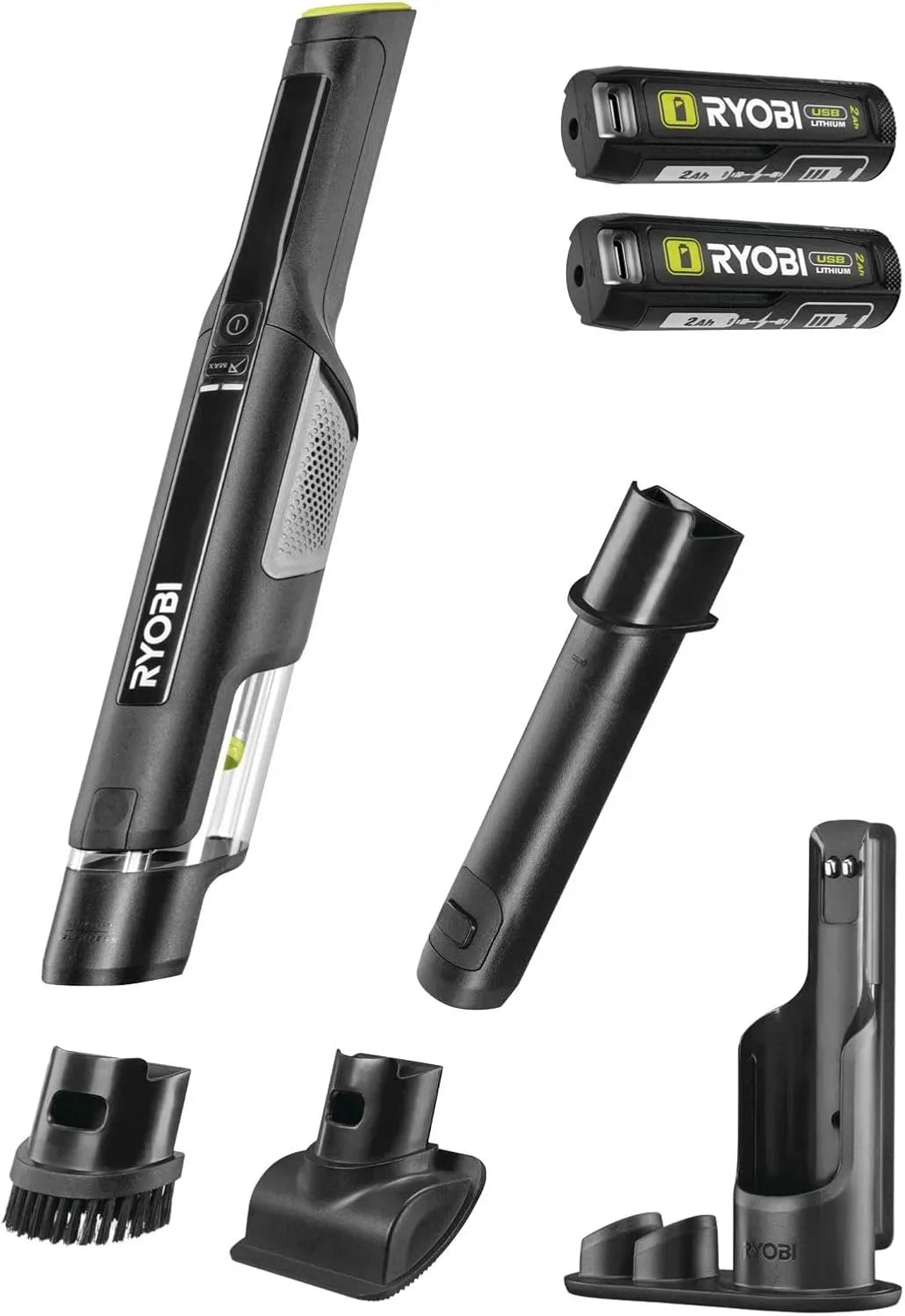 Aspirapolvere, RYOBI RHV44-220G, portatile, ampio serbatoio, USB, 2 Batterie e Stazione di Ricarica Inclusi, Serbatoio da 150 ml