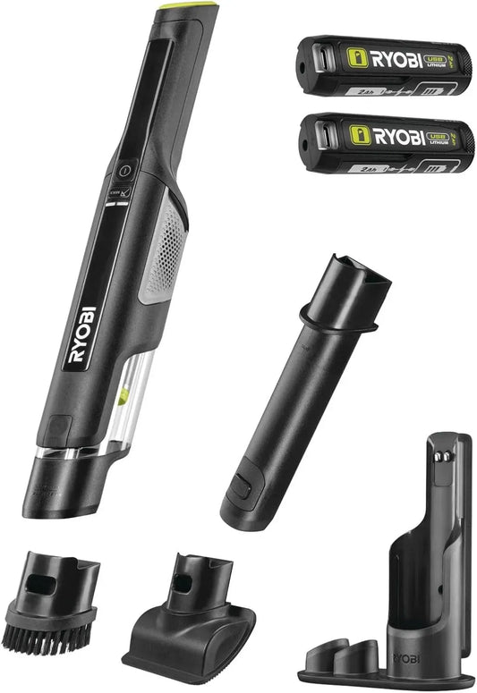 Aspirapolvere, RYOBI RHV44-220G, portatile, ampio serbatoio, USB, 2 Batterie e Stazione di Ricarica Inclusi, Serbatoio da 150 ml