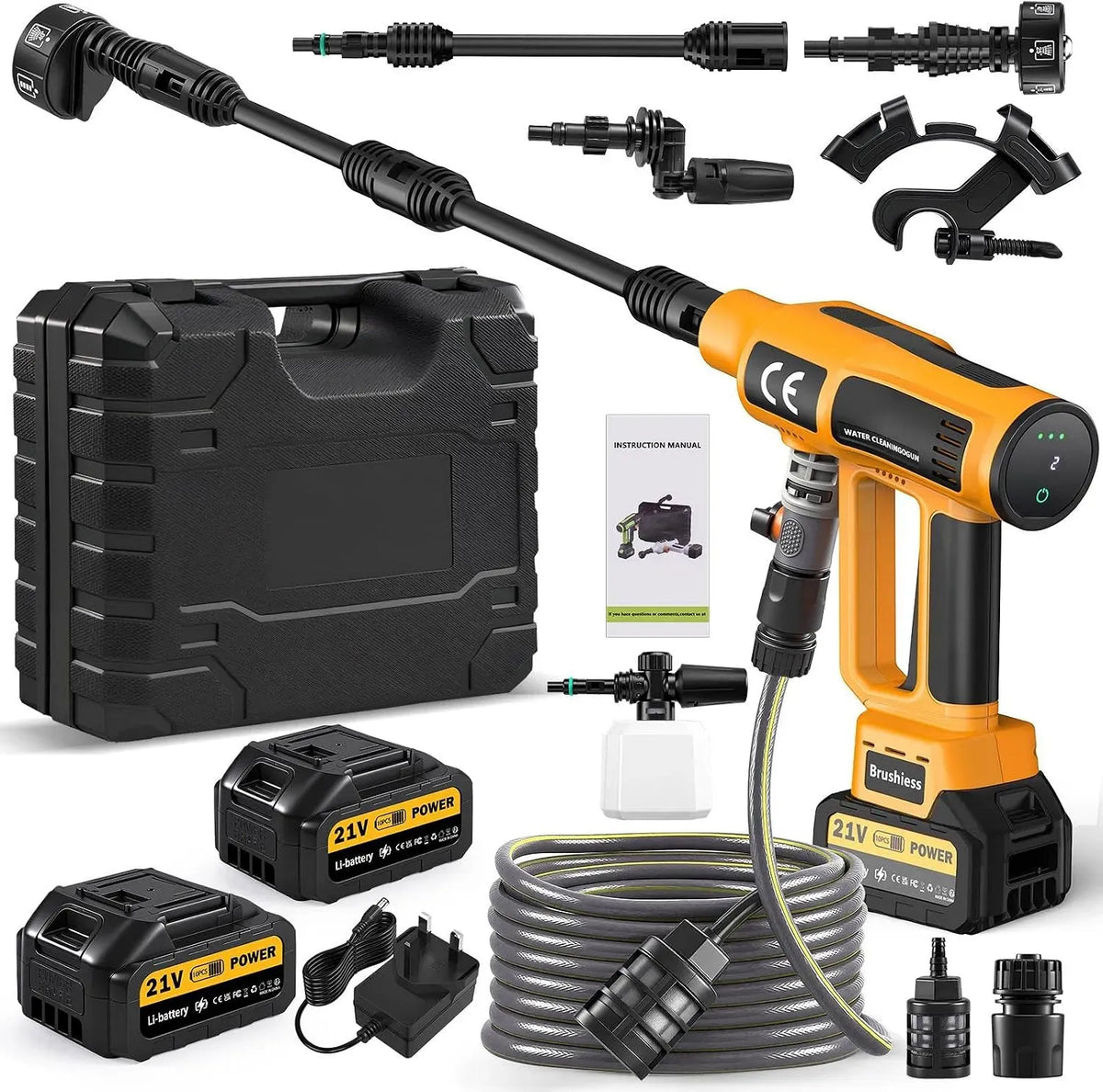 Makita Idropulitrice, 18 V, touch, 200 bar, batteria da 24000 mAh, ugello 6 in 1 e pistola per schiuma, touch screen LED, 4 velocità regolabili