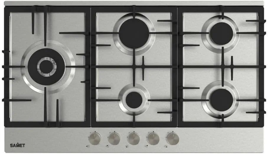 Piano cottura a gas Nettuno90, 90 cm, 5 fuochi, acciaio inox, fornello a gas