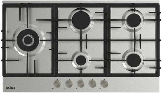 Piano cottura a gas Nettuno90, 90 cm, 5 fuochi, acciaio inox, fornello a gas